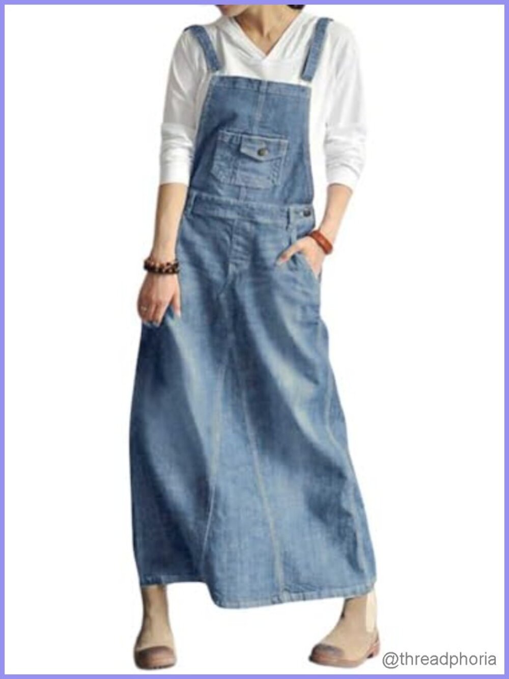 Vintage Denim Overall Dress Adjustable Strap A-Line Pinafore Bib Jean Midi